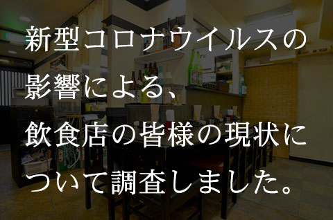 新型コロナウイルスの影響による、飲食店の皆様の現状について調査いたしました。