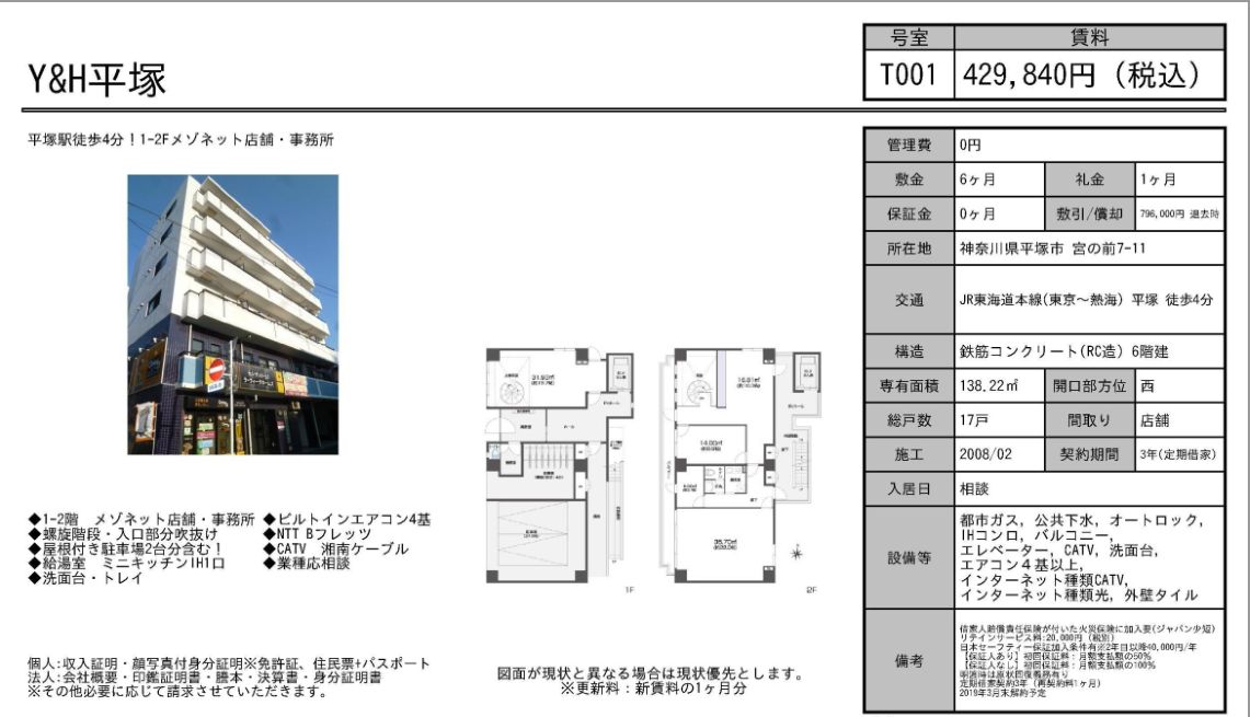 平塚駅から徒歩4分！1、2階一括貸店舗